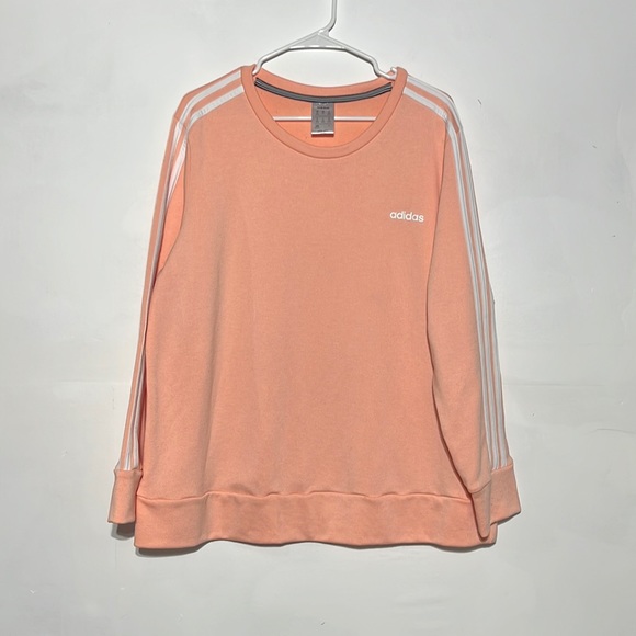 Adidas Classic Peach 3 Stripe Pullover Crewneck Sweater Size 2XL - Picture 1 of 7